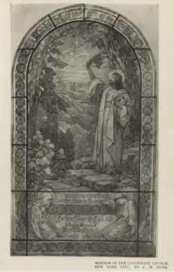 Stained glass window design for Collegiate Church, New York City titled The morning cometh and the shadows flee away