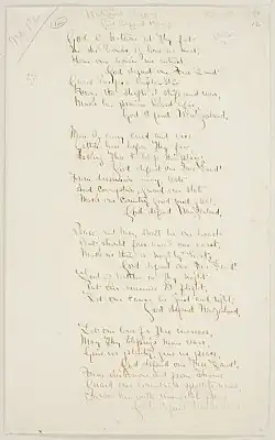 Original manuscript of words for God Defend New Zealand, handwritten in ink on paper