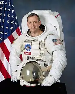 Thomas Akers in his astronaut suit