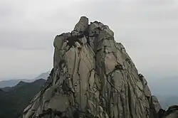 A granite mountain peak with interesting shapes