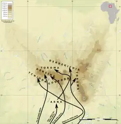 Map showing the migration of the Daza clans to the Tibesti from Kanem