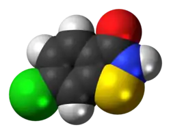 Space-filling model of the ticlatone molecule