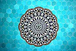 Tiles inside the Jame Mosque of Yazd, Persia, with geometric and vegetal patterns