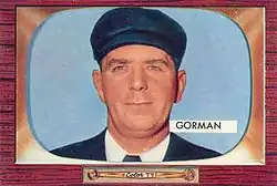 Portrait of Tom Gorman on a baseball card