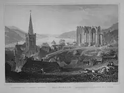 "Views of the Rhine" by William Tombleson (1840), ruins of Werner Chapel at Bacharach