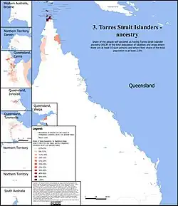 Geographical distribution of people with Torres Strait Islander ancestry[57]
