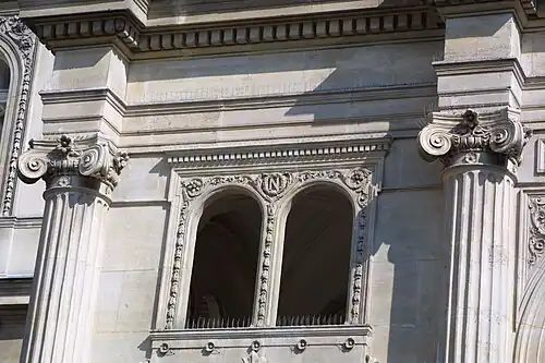 Neoclassical Ionic columns of the Town Hall of the 1st arrondissement of Paris, by Jacques Ignace Hittorff, 1858-1860