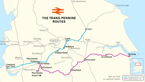 Map of the Trans-Pennine Routes.