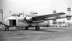 Trans World Airlines Jet-Packet 1600, with Westinghouse J30-W turbojet booster engine in pod above upper fuselage (1959)