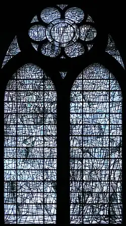 Abstract grisaille window by Brigitte Simon