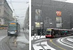 Translohr vehicles in the snow in Italy.
