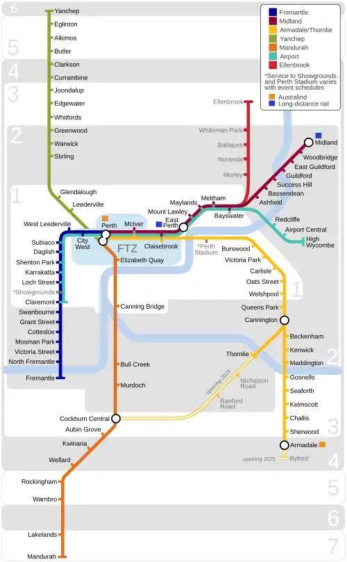 Map of the Transperth rail network