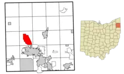 Location of Champion Heights in Trumbull County, Ohio.