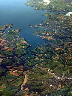 An aerial view showing Carrick Roads, Truro and Falmouth