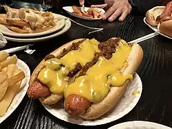 Two chili cheese hot dogs from Rutt's Hut in Clifton, New Jersey