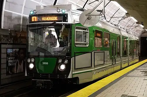 A modern light rail vehicle at an underground station