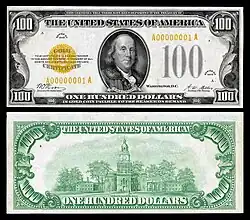 $100 Gold Certificate, Series 1928, Fr.2405, depicting Benjamin Franklin