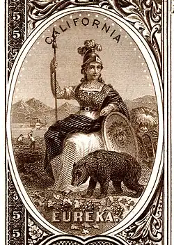 California state coat of arms from the reverse of the National Bank Note Series 1882BB