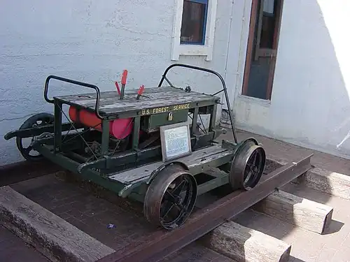 Compact motorized United States Forest Service railcar