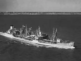USS Chikaskia (AO-54) underway in Hampton Roads in 1953