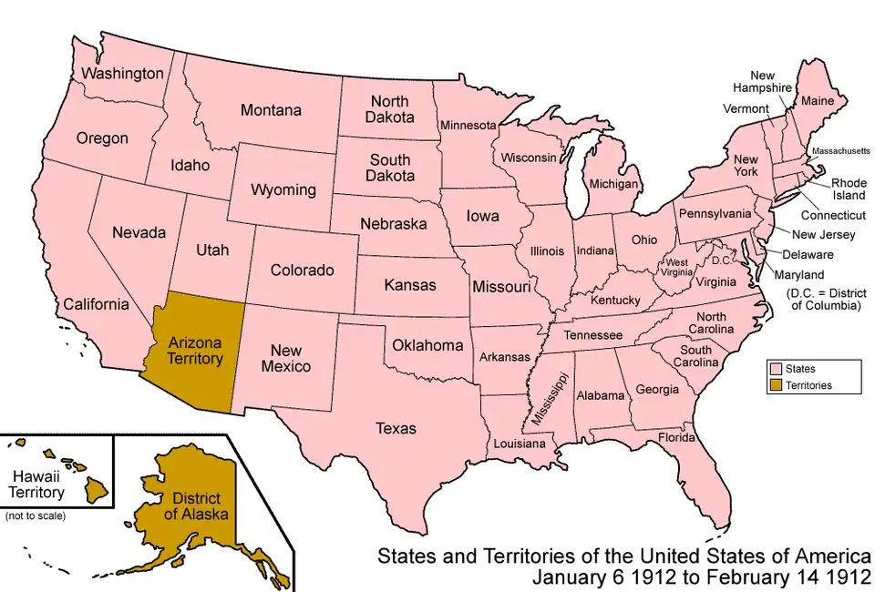 An enlargeable map of the United States after the admission of New Mexico to the Union on January 6, 1912.