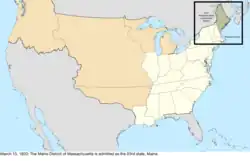 Map of the change to the United States in central North America on March 15, 1820