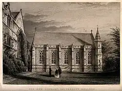 University College, Oxford: the library. Line engraving by J.H. Le Keux, 1861, after himself.