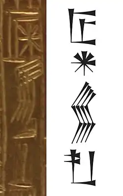The name "Ur-Lumma" (𒌨𒀭𒈝𒂷l𒈠) on the plate of his daughter Bara-irnun (third column)