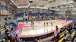 Interior of the Utena Arena during a basketball game of BC Juventus