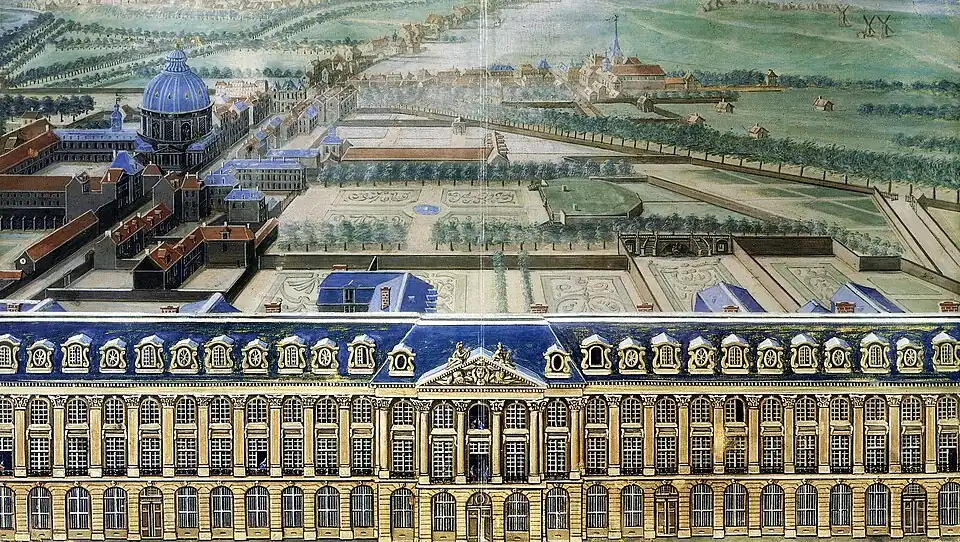 View to the west with the domed Church of the Daughters of the Assumption visible on the south side of the Rue Saint-Honoré