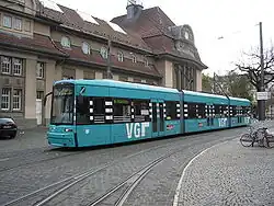 A Flexity Classic tram in Frankfurt am Main.