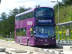 A double-decker bus on the Leigh-Salford-Manchester BRT