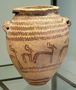 Image 7A Gerzeh culture vase decorated with gazelles, on display at the Louvre. (from History of ancient Egypt)