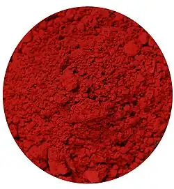 Vermilion pigment, made from cinnabar. This was the pigment used in the murals of Pompeii and to color Chinese lacquerware beginning in the Song dynasty.