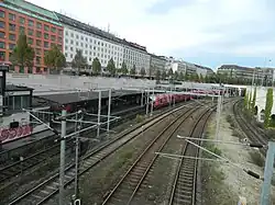 Vesterport station is located below street level, but is not under ground. Other trains don't stop here, solely S-trains