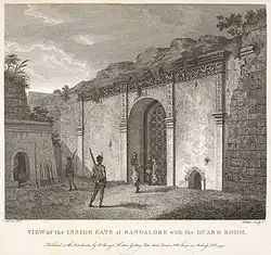 View of the inside gate at Bangalore with the guard room, by James Fittler (1758–1835) after sketches of Robert Home (1752–1834)[41]