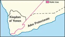 Map showing the Violet Line between Yemen and the Aden Protectorate.