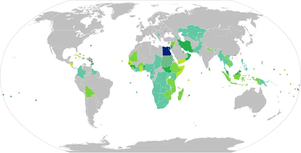 Visa requirements for Egyptian natio map