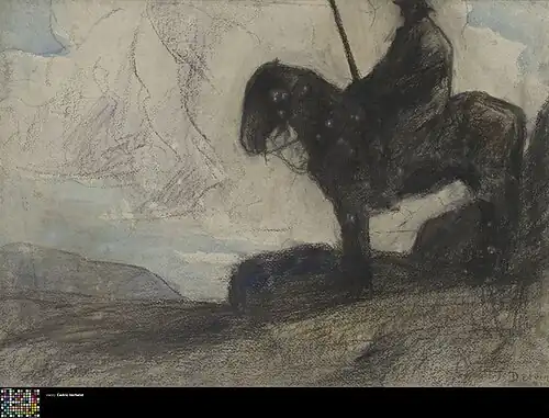 Fisherman on horseback near the coast