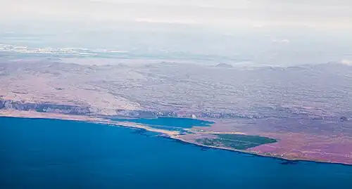 Aerial view of Ölfus with Reykjavík in the background