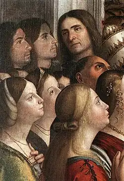 The three sons of Antonio Loredan, detail from the Apotheosis of Saint Ursula, by Vittore Carpaccio, 1491, Gallerie dell'Accademia, Venice.
