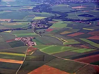 An aerial view of Godenvillers and Domfront