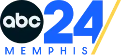 The ABC network logo next to a blue 24 in a geometric sans serif. The 4 is clipped by a diagonal slash in yellow. The word "Memphis" appears beneath the ABC logo and 24 numeral, also in blue.