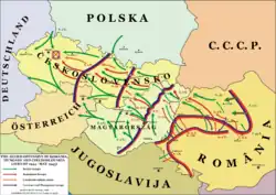 Romania's operations against the Axis on the Allied side (in red), between August 24, 1944, and May 7, 1945
