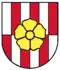 Rosenberg, old coat of arms - "Per bend sinister Argent and Gules five times counterchanged, charged with a Rose unbended Or seeded and barbed proper."