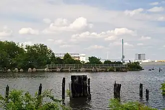 Remains of Washington Avenue Immigration Station Pier 53 and New Elevated Walkway and 'Land Buoy' Spiral Staircase