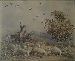 Sheep drover on windy day by David Cox, 1851