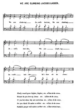 White page of music notes and notation for a slave spiritual song