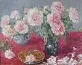 White peonies on red (1970)