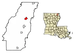Location of Oak Grove in West Carroll Parish, Louisiana.
